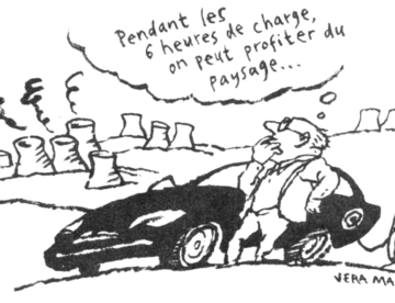 Dessin humoristique voiture électrique (Vera Makina) - Le Canard enchaîné, 17/10/2018 p.5